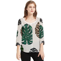 Colorful Monstera  Chiffon Quarter Sleeve Blouse by ConteMonfrey