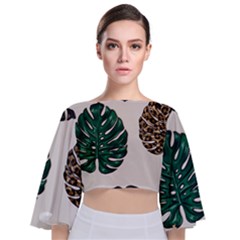 Colorful Monstera  Tie Back Butterfly Sleeve Chiffon Top