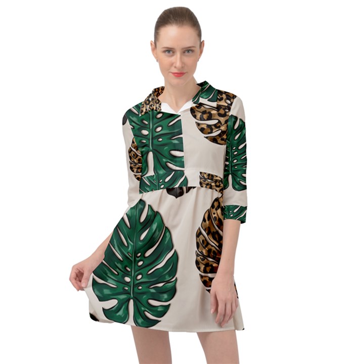 Colorful Monstera  Mini Skater Shirt Dress