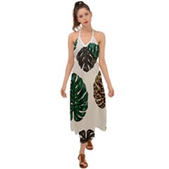 Colorful Monstera  Halter Tie Back Dress 