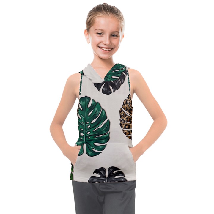 Colorful Monstera  Kids  Sleeveless Hoodie