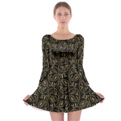 Classy Golden Leaves   Long Sleeve Skater Dress by ConteMonfrey