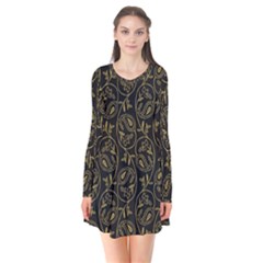 Classy Golden Leaves   Long Sleeve V-neck Flare Dress by ConteMonfrey