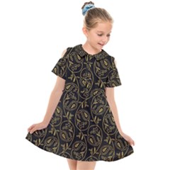 Classy Golden Leaves   Kids  Short Sleeve Shirt Dress by ConteMonfrey