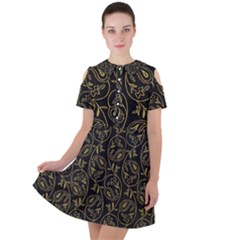 Classy Golden Leaves   Short Sleeve Shoulder Cut Out Dress  by ConteMonfrey