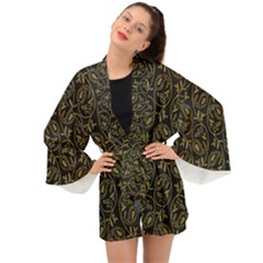 Classy Golden Leaves   Long Sleeve Kimono by ConteMonfrey