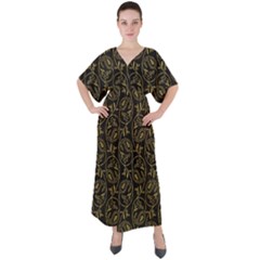 Classy Golden Leaves   V-neck Boho Style Maxi Dress by ConteMonfrey