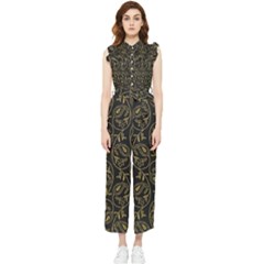 Classy Golden Leaves   Women s Frill Top Chiffon Jumpsuit by ConteMonfrey