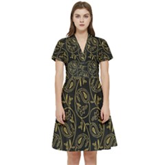 Classy Golden Leaves   Short Sleeve Waist Detail Dress by ConteMonfrey