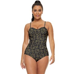 Classy Golden Leaves   Retro Full Coverage Swimsuit by ConteMonfrey