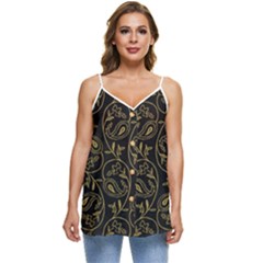 Classy Golden Leaves   Casual Spaghetti Strap Chiffon Top by ConteMonfrey