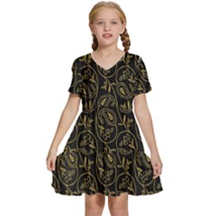 Classy Golden Leaves   Kids  Short Sleeve Tiered Mini Dress by ConteMonfrey