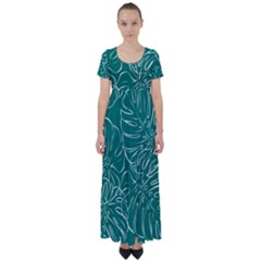 Tropical Monstera  High Waist Short Sleeve Maxi Dress by ConteMonfrey