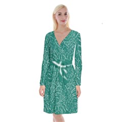 Tropical Monstera  Long Sleeve Velvet Front Wrap Dress by ConteMonfrey