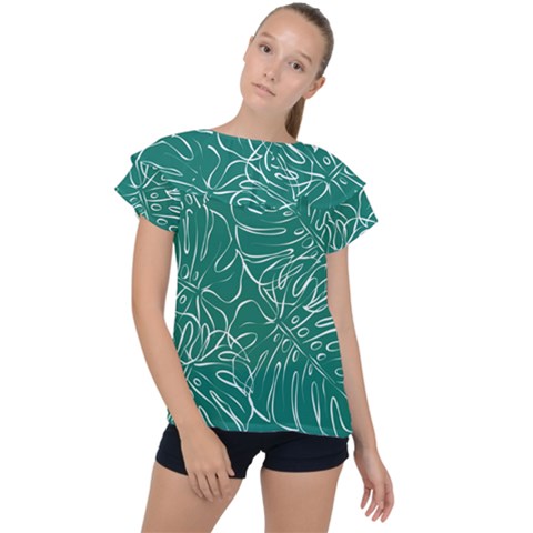 Tropical Monstera  Ruffle Collar Chiffon Blouse by ConteMonfrey