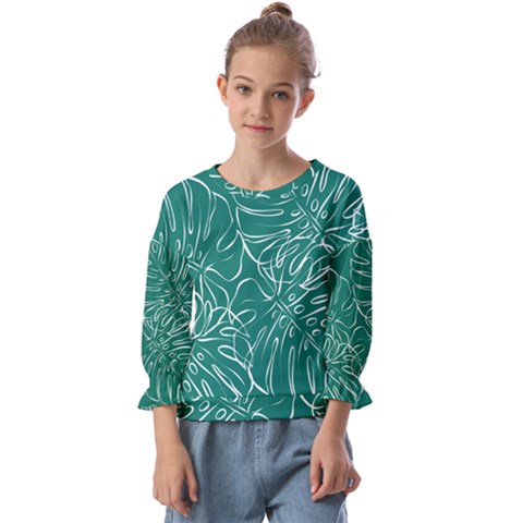 Tropical Monstera  Kids  Cuff Sleeve Top by ConteMonfrey