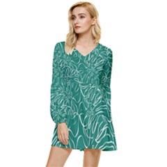 Tropical Monstera  Tiered Long Sleeve Mini Dress by ConteMonfrey