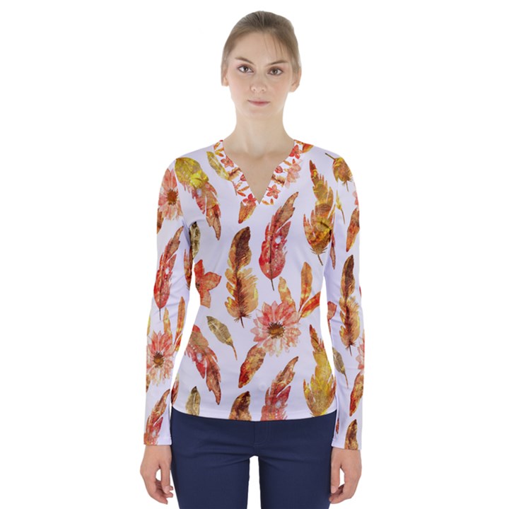 Hot Colors Nature Glimpse V-Neck Long Sleeve Top