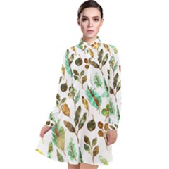 Leaves And Feathers - Nature Glimpse Long Sleeve Chiffon Shirt Dress by ConteMonfrey