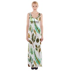 Leaves And Feathers - Nature Glimpse Thigh Split Maxi Dress by ConteMonfrey