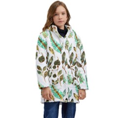 Leaves And Feathers - Nature Glimpse Kid s Hooded Longline Puffer Jacket by ConteMonfrey