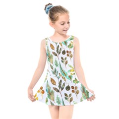 Leaves And Feathers - Nature Glimpse Kids  Skater Dress Swimsuit by ConteMonfrey