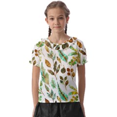 Leaves And Feathers - Nature Glimpse Kids  Frill Chiffon Blouse by ConteMonfrey