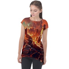 Vulcanic Landscape Vulcano Nature Cap Sleeve High Low Top by Wegoenart