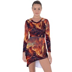 Vulcanic Landscape Vulcano Nature Asymmetric Cut-out Shift Dress by Wegoenart