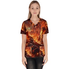 Vulcanic Landscape Vulcano Nature Women s V-neck Scrub Top by Wegoenart