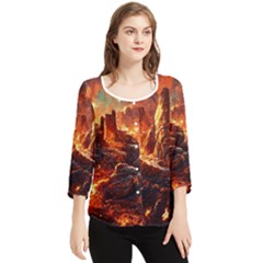 Vulcanic Landscape Vulcano Nature Chiffon Quarter Sleeve Blouse by Wegoenart