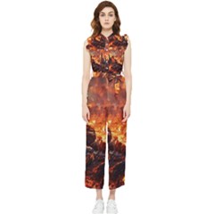 Vulcanic Landscape Vulcano Nature Women s Frill Top Chiffon Jumpsuit by Wegoenart