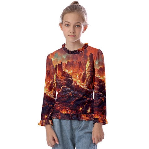 Vulcanic Landscape Vulcano Nature Kids  Frill Detail Tee by Wegoenart