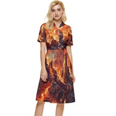 Vulcanic Landscape Vulcano Nature Button Top Knee Length Dress by Wegoenart