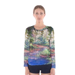 Abstract Forest Green Jungle Psychedelic Art Nature Women s Long Sleeve Tee