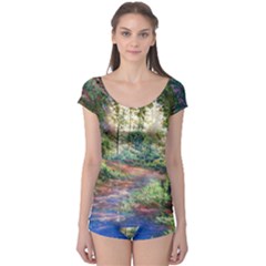 Abstract Forest Green Jungle Psychedelic Art Nature Boyleg Leotard  by Wegoenart