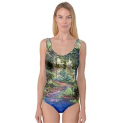 Abstract Forest Green Jungle Psychedelic Art Nature Princess Tank Leotard  by Wegoenart