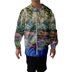 Abstract Forest Green Jungle Psychedelic Art Nature Kids  Hooded Windbreaker by Wegoenart