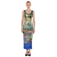 Abstract Forest Green Jungle Psychedelic Art Nature Fitted Maxi Dress by Wegoenart