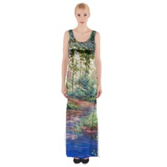 Abstract Forest Green Jungle Psychedelic Art Nature Thigh Split Maxi Dress by Wegoenart