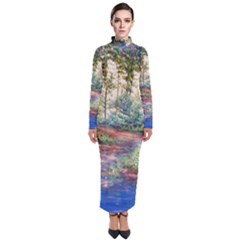 Abstract Forest Green Jungle Psychedelic Art Nature Turtleneck Maxi Dress by Wegoenart