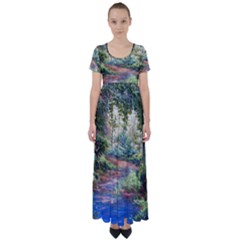 Abstract Forest Green Jungle Psychedelic Art Nature High Waist Short Sleeve Maxi Dress by Wegoenart