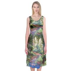 Abstract Forest Green Jungle Psychedelic Art Nature Midi Sleeveless Dress by Wegoenart