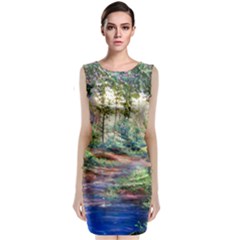 Abstract Forest Green Jungle Psychedelic Art Nature Classic Sleeveless Midi Dress by Wegoenart