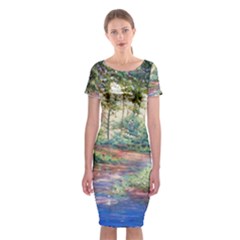 Abstract Forest Green Jungle Psychedelic Art Nature Classic Short Sleeve Midi Dress by Wegoenart