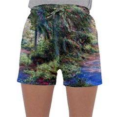 Abstract Forest Green Jungle Psychedelic Art Nature Sleepwear Shorts by Wegoenart