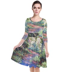 Abstract Forest Green Jungle Psychedelic Art Nature Quarter Sleeve Waist Band Dress by Wegoenart