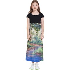 Abstract Forest Green Jungle Psychedelic Art Nature Kids  Flared Maxi Skirt by Wegoenart