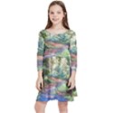 Abstract Forest Green Jungle Psychedelic Art Nature Kids  Quarter Sleeve Skater Dress View1