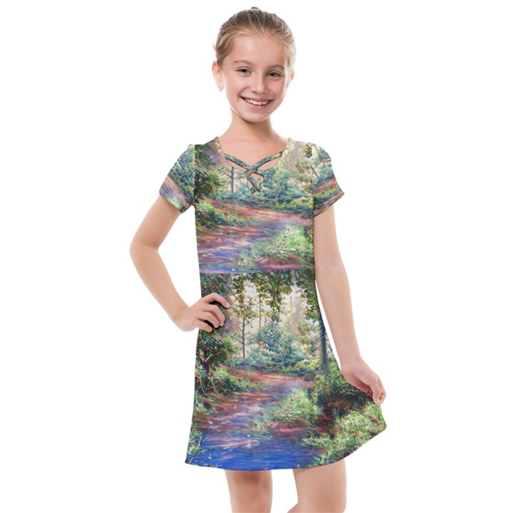 Abstract Forest Green Jungle Psychedelic Art Nature Kids  Cross Web Dress